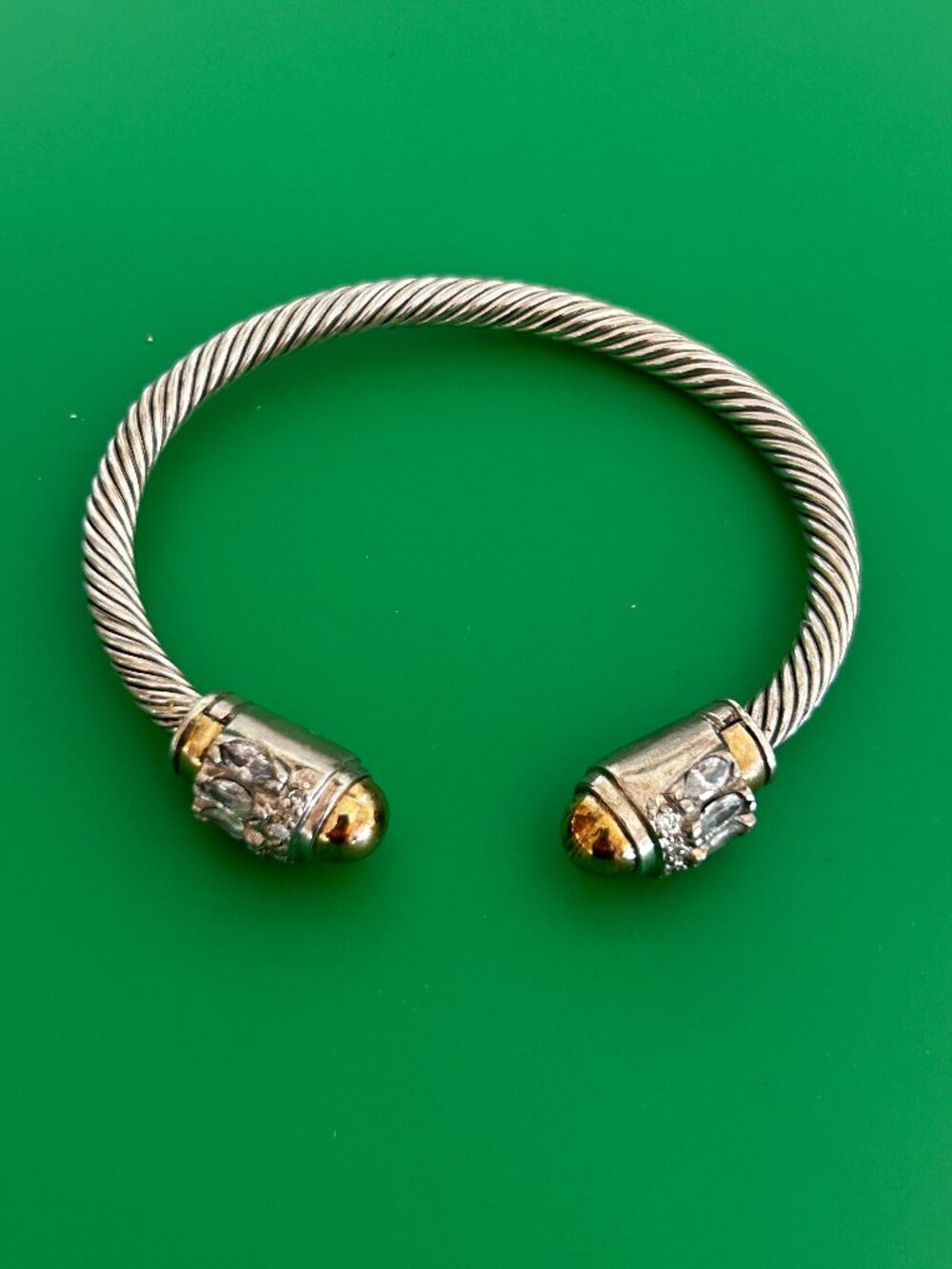 Wire Cable 925 Silver Rope Cuff Bangle Bracelet with Sparkling Crystal